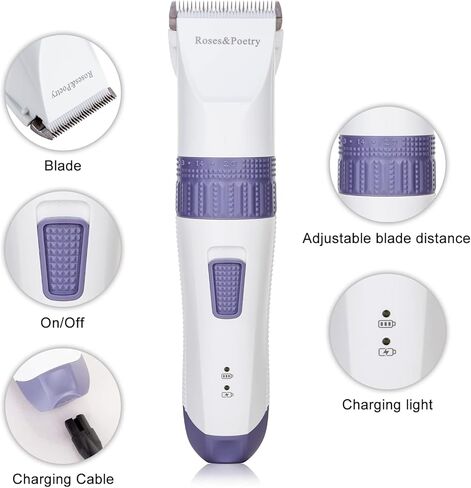 Roses&Poetry Dog Clippers,Pet Hair Trimmer,Cordless Dog Cat Pet Grooming Clipper & Dog Hair Trimmer Tools,Rechargeable Low Noise & Suitable for Dogs,Cats and Other Pets Grooming kit in Kuwait