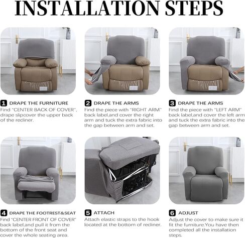 FIGOOO Recliner Sofa Slipcover 4-Piece Stretch Recliner Chair Covers Non Slip Spandex Pattern Recliner Cover with Pockets Reclining Couch Covers Furniture Protector for Dogs Cats(W-Flowers,1 Seater) in Kuwait