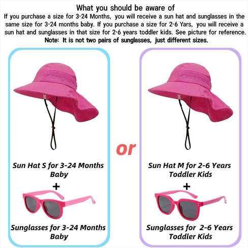 Baby Sun Hat Toddler Kids Boys Girls Wide Brim Beach Hats with Sunglasses UPF 50+ Plain Caps with Neck Flap in Saudi Arabia