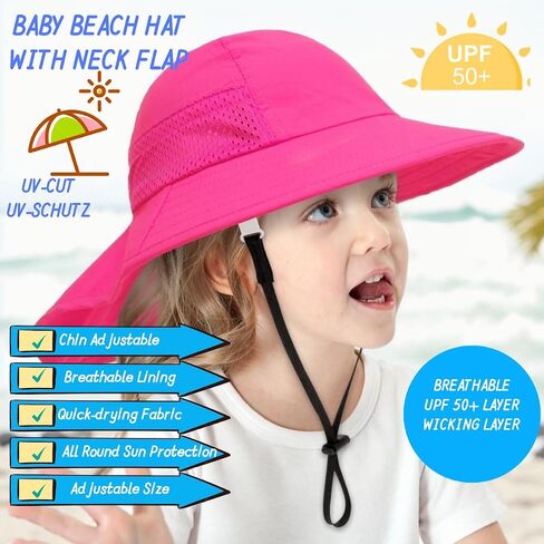 Baby Sun Hat Toddler Kids Boys Girls Wide Brim Beach Hats with Sunglasses UPF 50+ Plain Caps with Neck Flap in Saudi Arabia