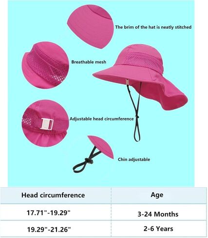 Baby Sun Hat Toddler Kids Boys Girls Wide Brim Beach Hats with Sunglasses UPF 50+ Plain Caps with Neck Flap in Saudi Arabia
