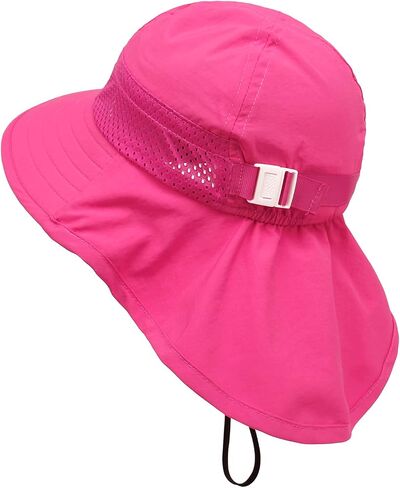 Baby Sun Hat Toddler Kids Boys Girls Wide Brim Beach Hats with Sunglasses UPF 50+ Plain Caps with Neck Flap in Saudi Arabia