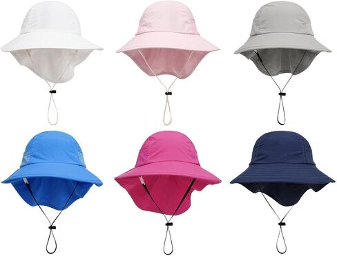 Baby Sun Hat Toddler Kids Boys Girls Wide Brim Beach Hats with Sunglasses UPF 50+ Plain Caps with Neck Flap in Saudi Arabia