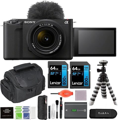 Sony ZV-E1 Mirrorless Vlog Camera (Black) with 28-60mm Lens Bundle with Backpack, Monopod, 2 x 64GB SD Card, & More in Saudi Arabia
