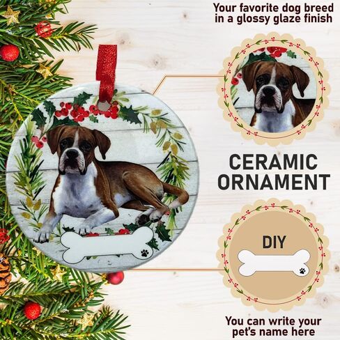 زخرفة الملاكم من E&S Imports - E&S Pets DIY هدايا للكلاب قابلة للتخصيص من السيراميك مع لمسة نهائية مزججة لتزيين عيد الميلاد وحلي عيد الميلاد لمحبي الحيوانات الأليفة in Kuwait