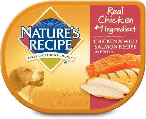 صينية طعام الكلاب البالغة من وصفة الطبيعة بالدجاج والسلمون البري في مرق، علبة بها 24 قطعة in Kuwait