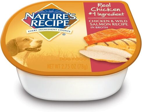 صينية طعام الكلاب البالغة من وصفة الطبيعة بالدجاج والسلمون البري في مرق، علبة بها 24 قطعة in Kuwait