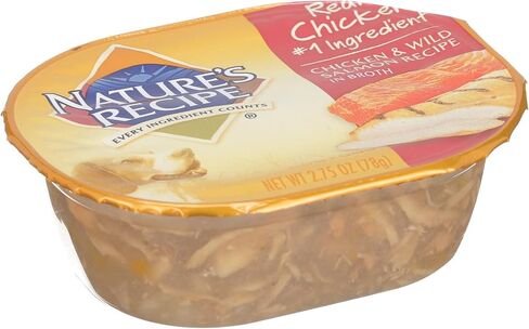 صينية طعام الكلاب البالغة من وصفة الطبيعة بالدجاج والسلمون البري في مرق، علبة بها 24 قطعة in Kuwait