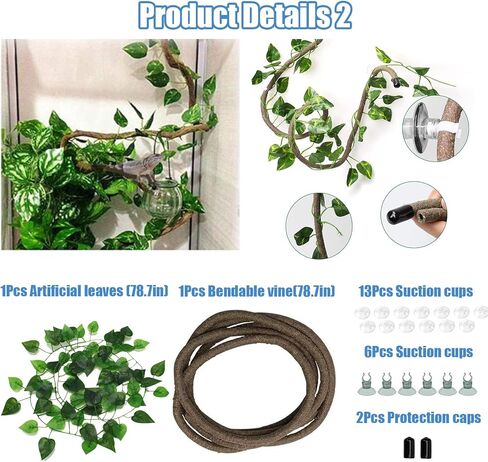 Woyrise Bearded Dragon Tank Accessories for Habitat Reptile Hammock Lizard Lounger Hanging Plants Jungle Climber Vines Flexible Leaves Decor with Suction Cups for Gecko Chameleon Hermit Crab Snake in Kuwait