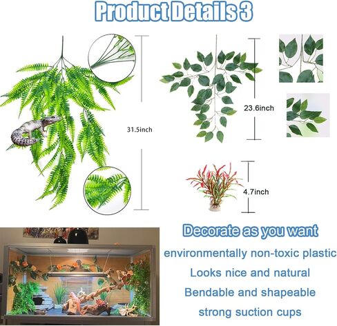 Woyrise Bearded Dragon Tank Accessories for Habitat Reptile Hammock Lizard Lounger Hanging Plants Jungle Climber Vines Flexible Leaves Decor with Suction Cups for Gecko Chameleon Hermit Crab Snake in Kuwait