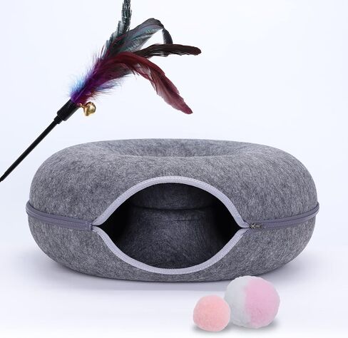 Uezea Cat Tunnel Large cat Bed, cat Flap for Indoor use, Scratch Resistant Donut cat Bed Suitable for 24 lb cat Pets(Dark Grey - L，24x24x11 inch) in Kuwait