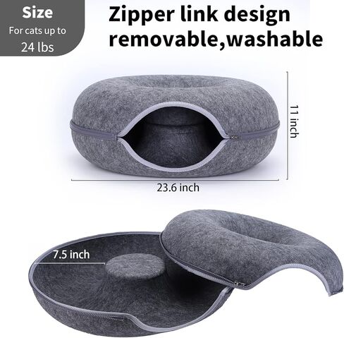Uezea Cat Tunnel Large cat Bed, cat Flap for Indoor use, Scratch Resistant Donut cat Bed Suitable for 24 lb cat Pets(Dark Grey - L，24x24x11 inch) in Kuwait
