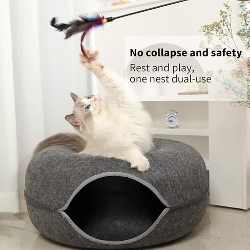Uezea Cat Tunnel Large cat Bed, cat Flap for Indoor use, Scratch Resistant Donut cat Bed Suitable for 24 lb cat Pets(Dark Grey - L，24x24x11 inch) in Kuwait