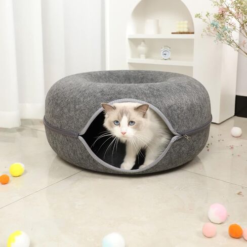 Uezea Cat Tunnel Large cat Bed, cat Flap for Indoor use, Scratch Resistant Donut cat Bed Suitable for 24 lb cat Pets(Dark Grey - L，24x24x11 inch) in Kuwait