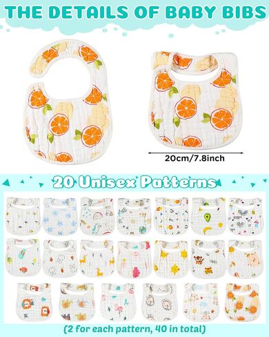 40 Pcs Baby Muslin Bandana Drool Bibs for Boys Girls Newborn Infant Adjustable Cotton Baby Bibs Unisex Absorbent Soft Waterproof Toddler Bibs for Baby Feeding, Teething and Drooling in Saudi Arabia