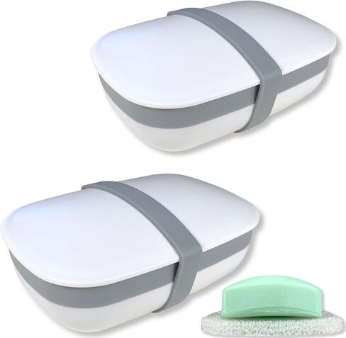 Kiasona 2Pack Travel Soap Box,soap Bar Holder Dish Container Case with Sponge Saver&Silicone Band,Strong Sealing,Leak Proof,Portable,Best for Bathroom,Gym,School,Camping,Hiking,Vacation(Pack of 2) in Saudi Arabia