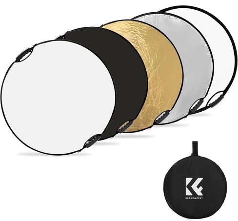 عاكس ضوء مفهوم K&F مقاس 32 بوصة (80 سم) ناشر تصوير فوتوغرافي 5 في 1 قابل للطي ومحمول مع مقابض للاستوديو والإضاءة الخارجية ذهبي وفضي وأبيض وأسود شفاف in Kuwait