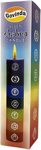 Govinda Premium Seven Chakras Layered Pillar Candle 1.5" Dia x 7" High | 7 Chakras from Crown to Root | Perfect for Positive Energy, Meditation and Relaxation in Saudi Arabia