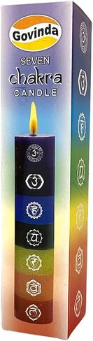 Govinda Premium Seven Chakras Layered Pillar Candle 1.5" Dia x 7" High | 7 Chakras from Crown to Root | Perfect for Positive Energy, Meditation and Relaxation in Saudi Arabia