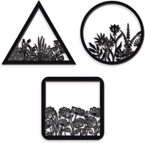 3 Pieces Geometry Wall Art Wood Wall Pediments Sacred Boho Flower Wall Art Wooden Floral Wall Decor Minimalist Floral Hanging Flower Artwork for Home Dining Room Christmas Favor, 10 Inch (Brown) in Saudi Arabia