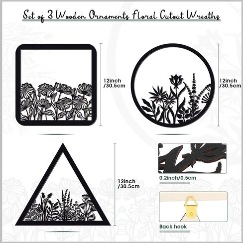 3 Pieces Geometry Wall Art Wood Wall Pediments Sacred Boho Flower Wall Art Wooden Floral Wall Decor Minimalist Floral Hanging Flower Artwork for Home Dining Room Christmas Favor, 10 Inch (Brown) in Saudi Arabia