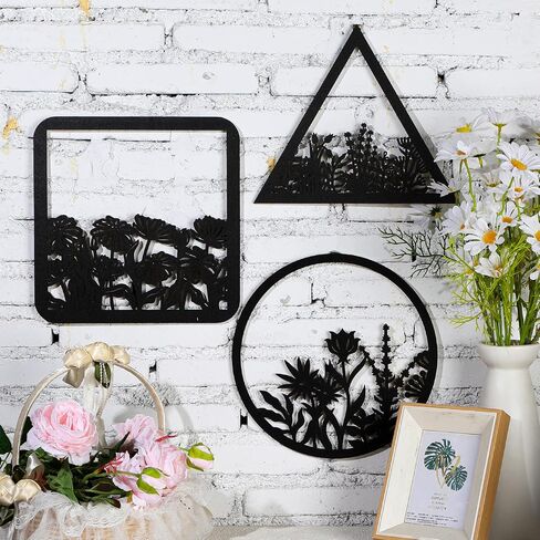 3 Pieces Geometry Wall Art Wood Wall Pediments Sacred Boho Flower Wall Art Wooden Floral Wall Decor Minimalist Floral Hanging Flower Artwork for Home Dining Room Christmas Favor, 10 Inch (Brown) in Saudi Arabia