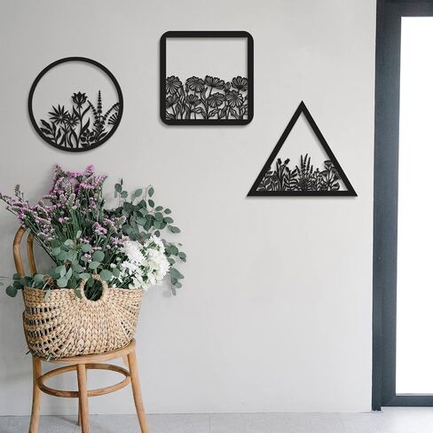 3 Pieces Geometry Wall Art Wood Wall Pediments Sacred Boho Flower Wall Art Wooden Floral Wall Decor Minimalist Floral Hanging Flower Artwork for Home Dining Room Christmas Favor, 10 Inch (Brown) in Saudi Arabia