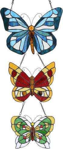 Bieye W10053 Butterfly Tiffany Style Stained Glass Window Panel with 3 Pieces Hanging Successively Within Chains, 12" W x 25" H in Saudi Arabia