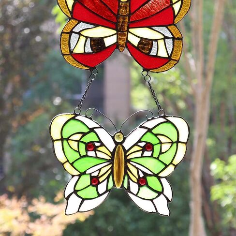 Bieye W10053 Butterfly Tiffany Style Stained Glass Window Panel with 3 Pieces Hanging Successively Within Chains, 12" W x 25" H in Saudi Arabia