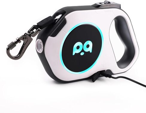 Retractable Dog Leash with Light: Rechargeable LED Flashlight 16 ft Heavy Duty Nylon Tape for Small Medium Large Dogs up to 88Ibs Walking Training Running(White) in Kuwait