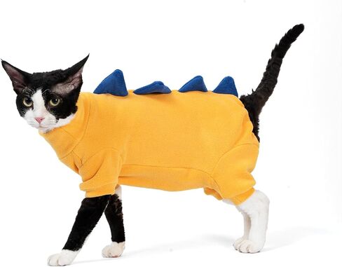 SNIXfever Sphynx Cat Costume, Dinosaur Design Clothes for Cats, Cats & Small Dogs Apparel, Hairless Cats Warm Clothes, Stretchy Fabric Cat Onesie (Large, Yellow) in Kuwait
