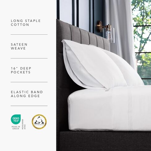 Fishers Finery 100% Certified Egyptian Cotton Sheet Sets, 500 Thread Count 4 Piece - Premium, Soft and Breathable Sheets - 16in Deep Pocket Classic Set (Gray,Q,4Pack) in Saudi Arabia