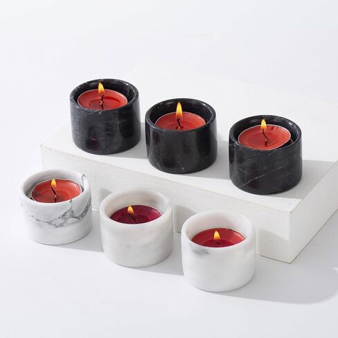 حامل شموع أضواء الشاي، شموع تيلايت، حوامل شموع مستدقة - حوامل رخامية لأضواء الشاي الأسود - ديكور حامل عصي الشموع - مجموعة حاملات الشموع المكونة من 6 (3 أسود + 3 أبيض) in Kuwait