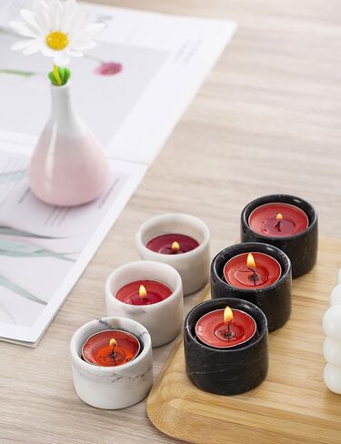 حامل شموع أضواء الشاي، شموع تيلايت، حوامل شموع مستدقة - حوامل رخامية لأضواء الشاي الأسود - ديكور حامل عصي الشموع - مجموعة حاملات الشموع المكونة من 6 (3 أسود + 3 أبيض) in Kuwait