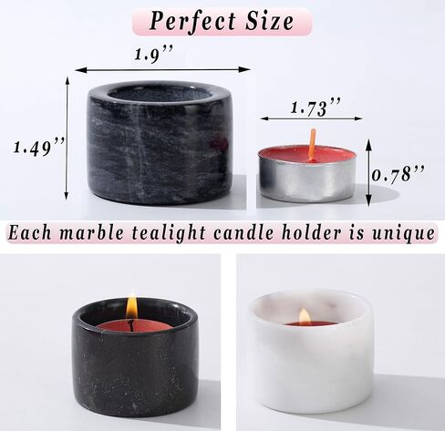 حامل شموع أضواء الشاي، شموع تيلايت، حوامل شموع مستدقة - حوامل رخامية لأضواء الشاي الأسود - ديكور حامل عصي الشموع - مجموعة حاملات الشموع المكونة من 6 (3 أسود + 3 أبيض) in Kuwait