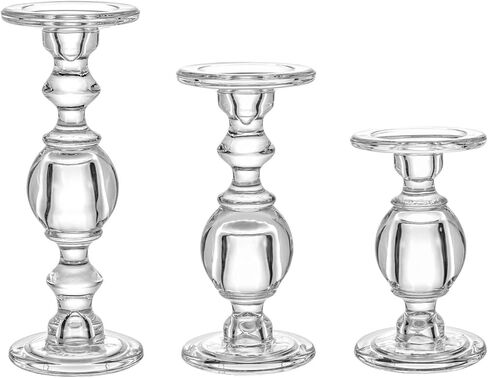 مجموعة من 3 شموعات جذعية من G Glass Taper and Pillar مقاس 29.21 سم 24.13 سم لطاولة العشاء وحفلات الزفاف وديكور المنزل وحامل زجاجي متين ثقيل وحامل نذري كبير طويل in Kuwait