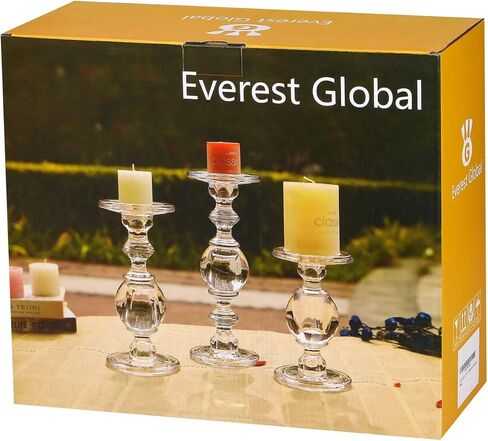 مجموعة من 3 شموعات جذعية من G Glass Taper and Pillar مقاس 29.21 سم 24.13 سم لطاولة العشاء وحفلات الزفاف وديكور المنزل وحامل زجاجي متين ثقيل وحامل نذري كبير طويل in Kuwait