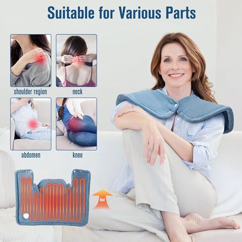 وسادة تسخين مرجحة للرقبة والكتف من KKUYT، وسادات تسخين للرقبة بوزن 2 رطل لتخفيف الآلام، وسادة تسخين كهربائية مقاس 17 × 22 بوصة مع 10 إعدادات للحرارة و3 إعدادات مؤقت، إيقاف تلقائي، أفضل الهدايا للنساء والرجال والأم والأب in Kuwait
