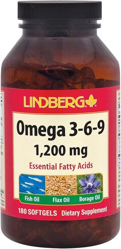 Lindberg Omega 3-6-9, Essential Fatty Acids From Fish Oil, Flax Seed Oil And Borage 180 Softgels (99-829180) in Kuwait