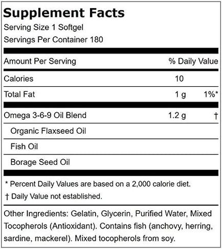 Lindberg Omega 3-6-9, Essential Fatty Acids From Fish Oil, Flax Seed Oil And Borage 180 Softgels (99-829180) in Kuwait