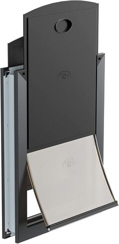 باب كلب مقاوم للطقس من ديكورماكس، باب كبير للكلاب موفر للطاقة مع إطار من الألومنيوم، نفق تلسكوبي، غطاء مغناطيسي ولوحتي قفل منزلقتين، سهل التركيب، رمادي، كبير in Kuwait