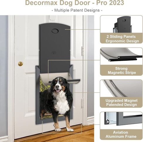 باب كلب مقاوم للطقس من ديكورماكس، باب كبير للكلاب موفر للطاقة مع إطار من الألومنيوم، نفق تلسكوبي، غطاء مغناطيسي ولوحتي قفل منزلقتين، سهل التركيب، رمادي، كبير in Kuwait