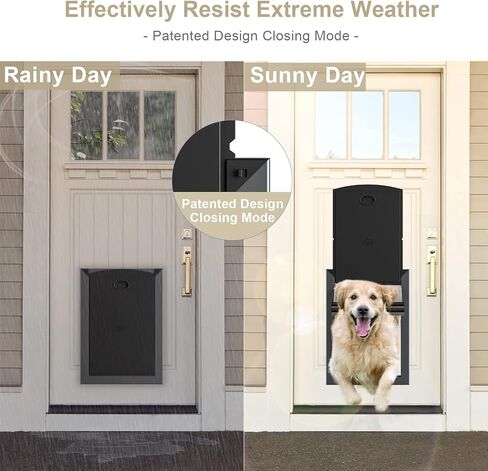 باب كلب مقاوم للطقس من ديكورماكس، باب كبير للكلاب موفر للطاقة مع إطار من الألومنيوم، نفق تلسكوبي، غطاء مغناطيسي ولوحتي قفل منزلقتين، سهل التركيب، رمادي، كبير in Kuwait