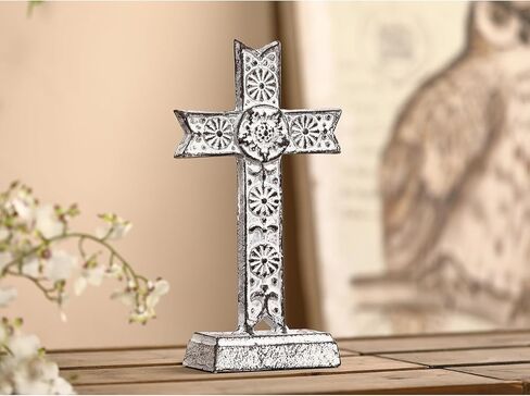 تمثال ريتروم 11 بوصة ارتفاع من الحديد الزهر على شكل زهرة لديكور المنزل، أبيض عتيق in Kuwait