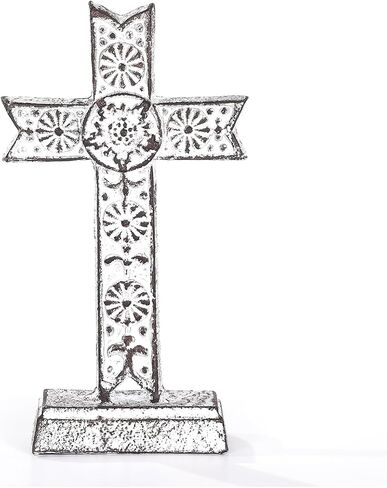 تمثال ريتروم 11 بوصة ارتفاع من الحديد الزهر على شكل زهرة لديكور المنزل، أبيض عتيق in Kuwait