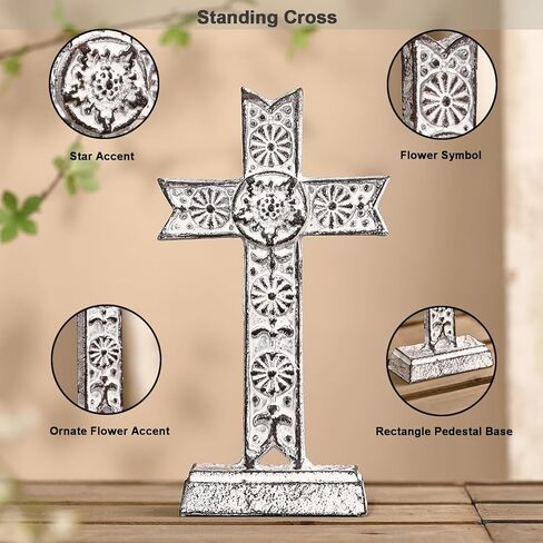 تمثال ريتروم 11 بوصة ارتفاع من الحديد الزهر على شكل زهرة لديكور المنزل، أبيض عتيق in Kuwait