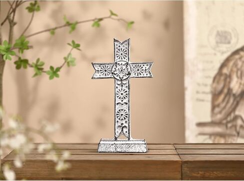 تمثال ريتروم 11 بوصة ارتفاع من الحديد الزهر على شكل زهرة لديكور المنزل، أبيض عتيق in Kuwait