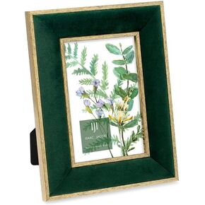 Isaac Jacobs 4x6 Green Velvet Picture Frame with Metallic Gold Double Border, Photo Frame, Horizontal & Vertical, Made for Tabletop & Wall Display, for Home and Office (4x6, Green with Gold)