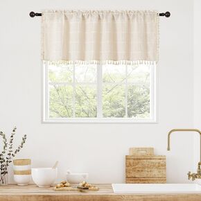 MitoVilla Boho Kitchen Curtains 36 Inch Length, 2 Panels Modern Farmhouse Short Cafe Curtains, French Country Small Tier Cotton Linen Curtain for RV/Bathroom/Basement/Laundry Room, Orange in Kuwait