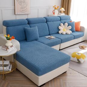 cjc Couch Cover, Universal Stretch Chaise Sofa Slipcovers,Anti-Slip L Shape Sofa Covers, Sofa Slipcover for 3 Cushion Couch - Elastic Furniture Protector (Leaves Blue, Double Seat Cover) in Kuwait